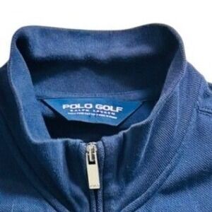 Polo Golf Ralph Lauren Mens Navy Blue Full Zip Pique Vest Mock Neck Large